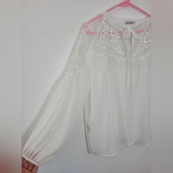 Cellabie Peasant Blouse White Lace Floral Boho Gypsy Milkmaid Cottagecore Large - Picture 6 of 10